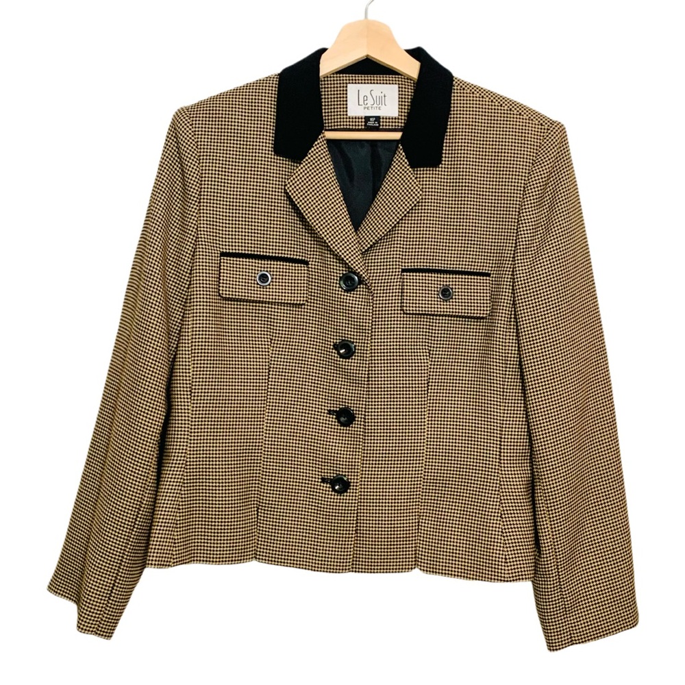 Le Suit Black & Tan Houndstooth Blazer